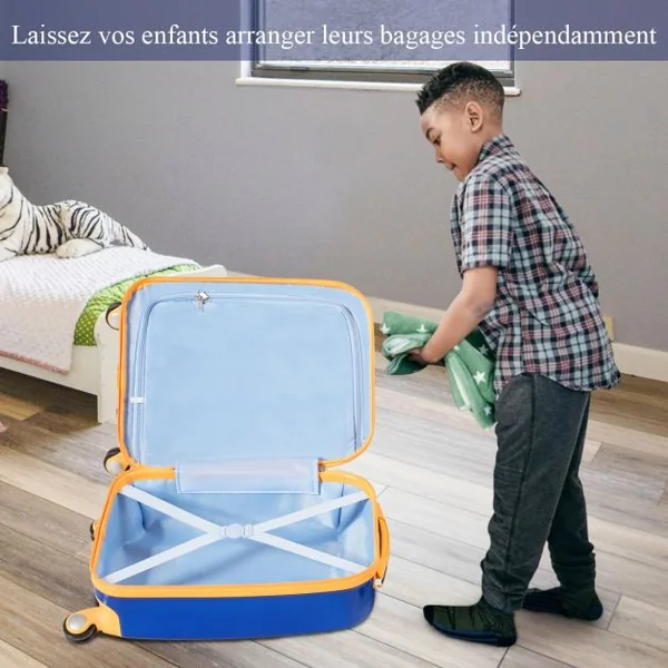 Valise Enfant 18" et Sac à Dos 12" Bagages à Main à Motif Astronaute avec 4 Roulettes Poignée Réglable Bleu Foncé