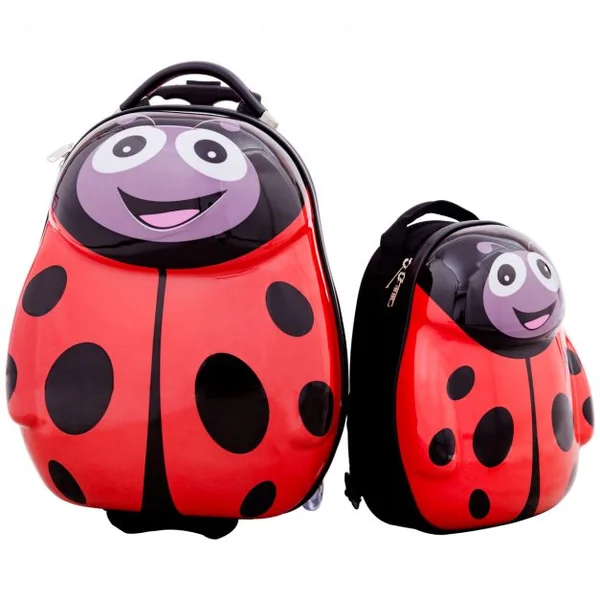 Valise enfant + sac à dos lot de 2 pc bagage à main avec roulettes en Motif Animaux coccinelle