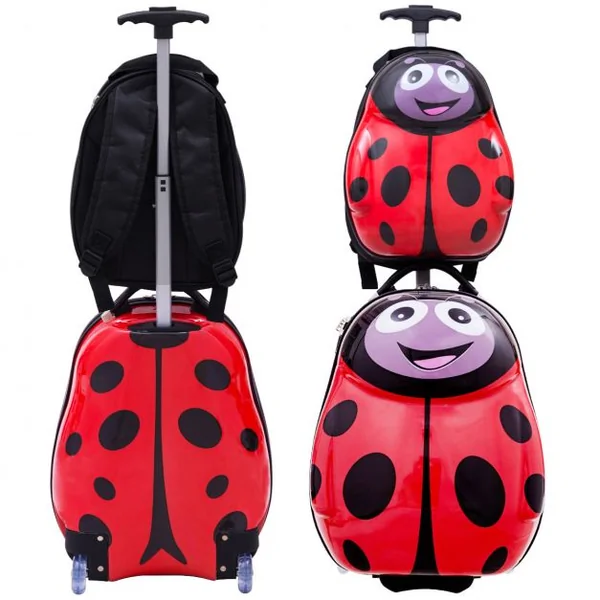 Valise enfant + sac à dos lot de 2 pc bagage à main avec roulettes en Motif Animaux coccinelle