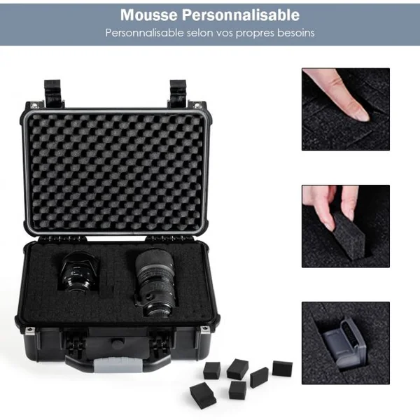 Valise Etanche pour Appareil Photo Professionnel et 3 Inserts en Mousse avec Poignée Ergonomique 41x33x17,5cm Noir