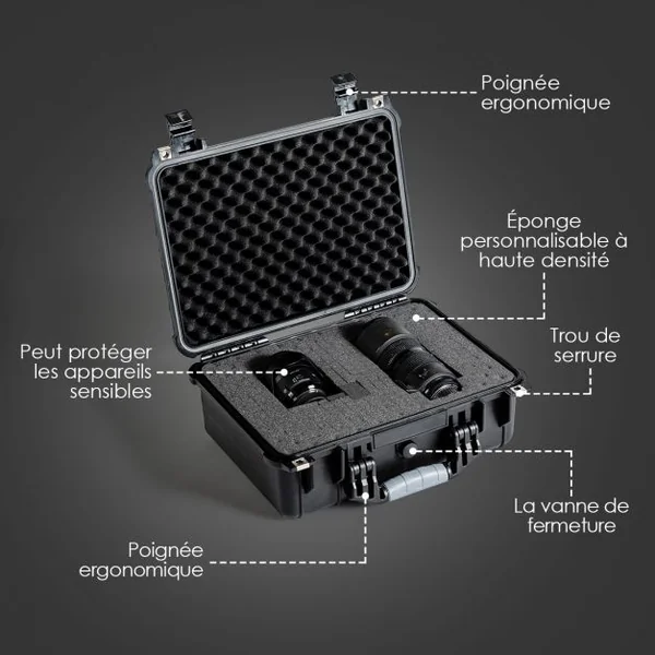 Valise Etanche pour Appareil Photo Professionnel et 3 Inserts en Mousse avec Poignée Ergonomique 41x33x17,5cm Noir