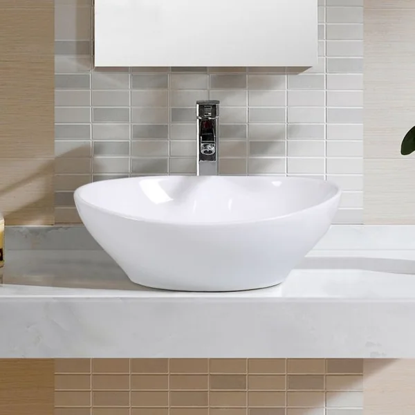 Vasque Lavabo Ovale à Poser Design Moderne pour Salle de Bain et Toilettes en Céramique Robuste 41x335x14cm Blanc