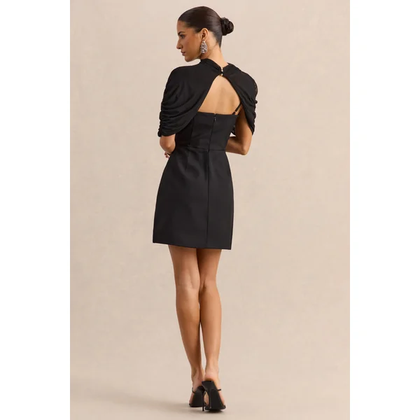 Veda | Mini-robe noire à col montant