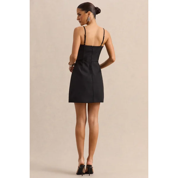 Veda | Mini-robe noire à col montant
