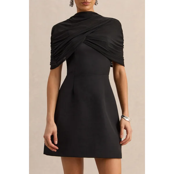 Veda | Mini-robe noire à col montant
