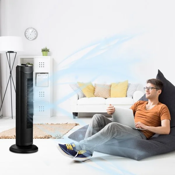Ventilateur Tour 45 W Ventilateur 70,5 cm Colonne Oscillant et Silencieux 3 Niveaux de Vitesse 24x24x70,5cm Noir