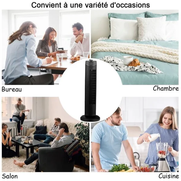 Ventilateur Tour 45 W Ventilateur 70,5 cm Colonne Oscillant et Silencieux 3 Niveaux de Vitesse 24x24x70,5cm Noir