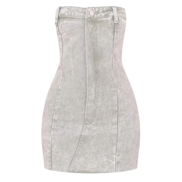 Vert Délavé Robe Mini Bustier En Denim Petite