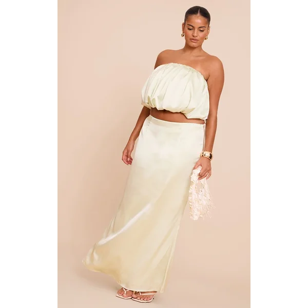 Vert Menthe Jupe Longue Taille Mi-haute En Satin Grande Taille Coordonnée