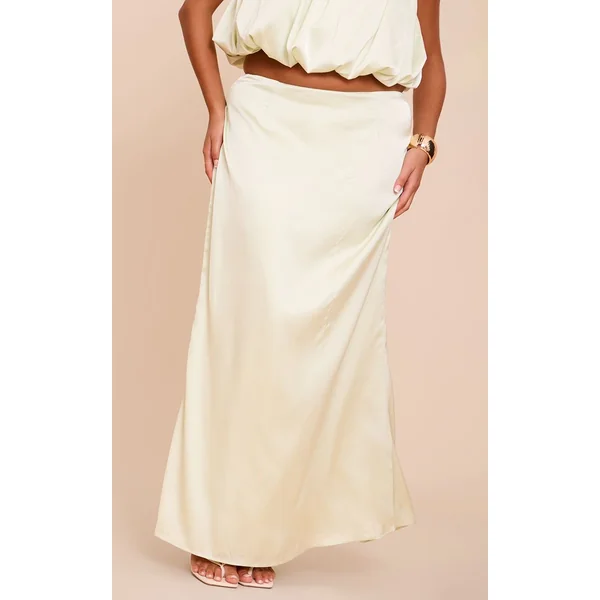 Vert Menthe Jupe Longue Taille Mi-haute En Satin Grande Taille Coordonnée
