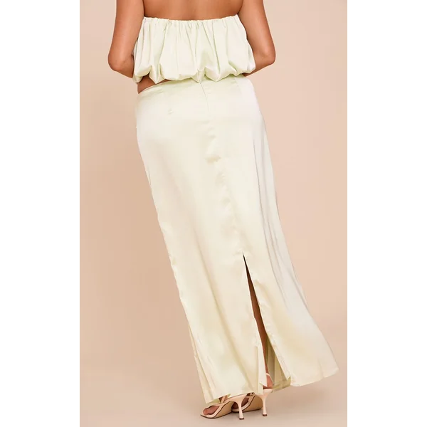 Vert Menthe Jupe Longue Taille Mi-haute En Satin Grande Taille Coordonnée