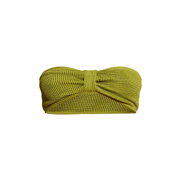 Vert Olive Haut De Bikini Bandeau Plissé À Nœud Frontal