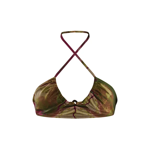 Vert Olive Haut De Bikini Triangle À Imprimé Orchidée