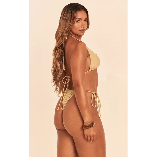Vert Olive Haut De Bikini Triangle À Perles Dorées Shape