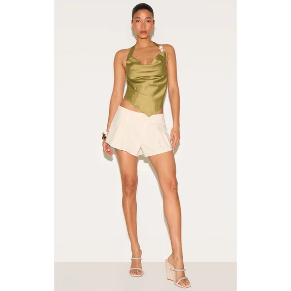 Vert Olive Haut Dos Nu En Satin Avec Détails De Perles