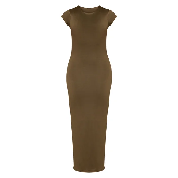Vert Olive Robe Midi Moulante À Col Rond Et Dos Découpé Shape
