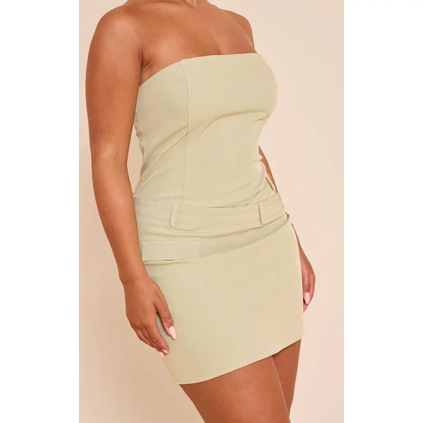 Vert Olive Robe Mini Bandeau Ajustée Sculptante