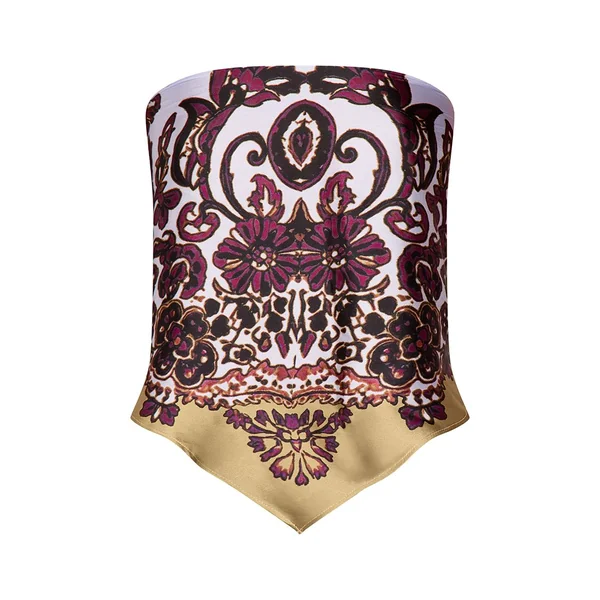 Vert Olive Top Bandeau Imprimé Foulard En Satin