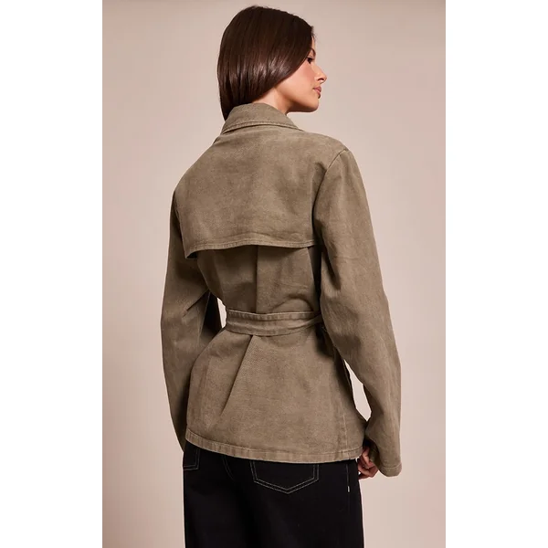 Vert Olive Trench Court En Denim Avec Ceinture