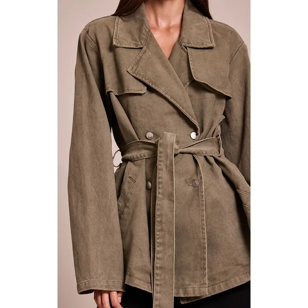 Vert Olive Trench Court En Denim Avec Ceinture