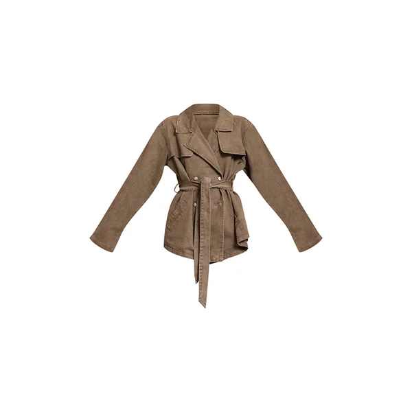 Vert Olive Trench Court En Denim Avec Ceinture