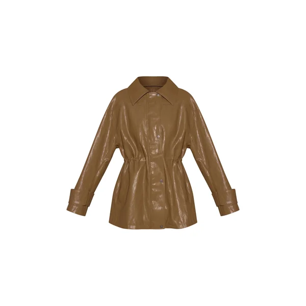 Vert Olive Veste Cintrée En Synthétique Brillant Texturé