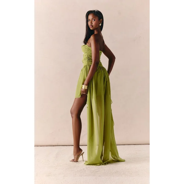 Vert Pomme Robe Mini Drapée Bandeau Froncée En Mousseline