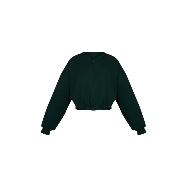 Vert Sapin Sweat-shirt Court Zippé Avec Cordon De Serrage À La Taille