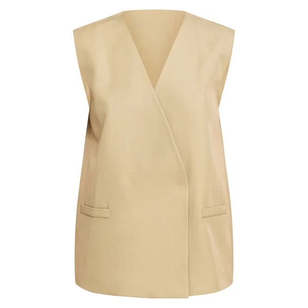 Vert Sauge Kaki Ensemble Coordonné Gilet Sans Col Tissé Surdimensionné À Épaulettes