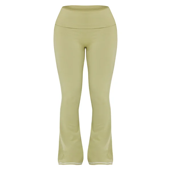 Vert Sauge Pantalon Évasé Taille Haute Sculptant Avec Coutures Contrastées