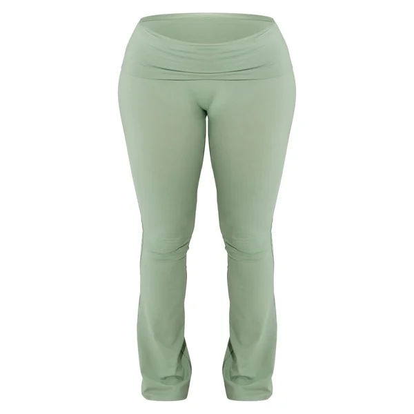 Vert Sauge Pantalon Évasé Taille Haute Sculptant À Rabat Shape Stretch