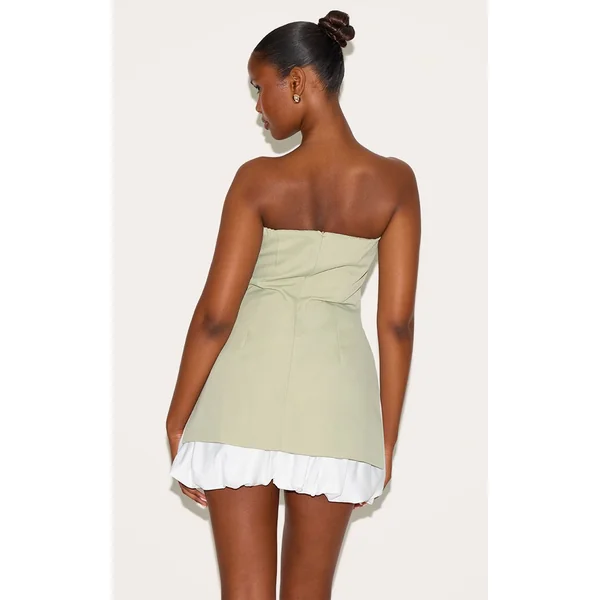Vert Sauge Robe Droite Bustier Cintrée À Ourlet Bouffant
