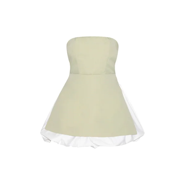 Vert Sauge Robe Droite Bustier Cintrée À Ourlet Bouffant