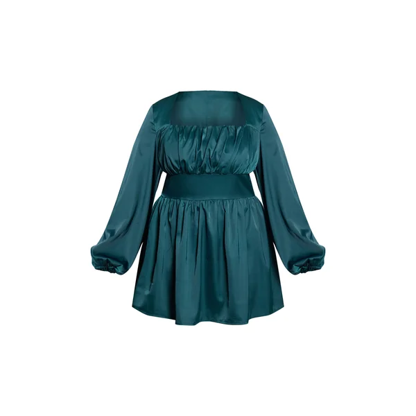 Vert Émeraude Robe Mini Grande Taille En Satin À Bonnets Froncés Et Manches Bouffantes