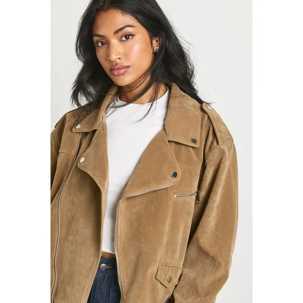 Veste de motard oversize effet suédé