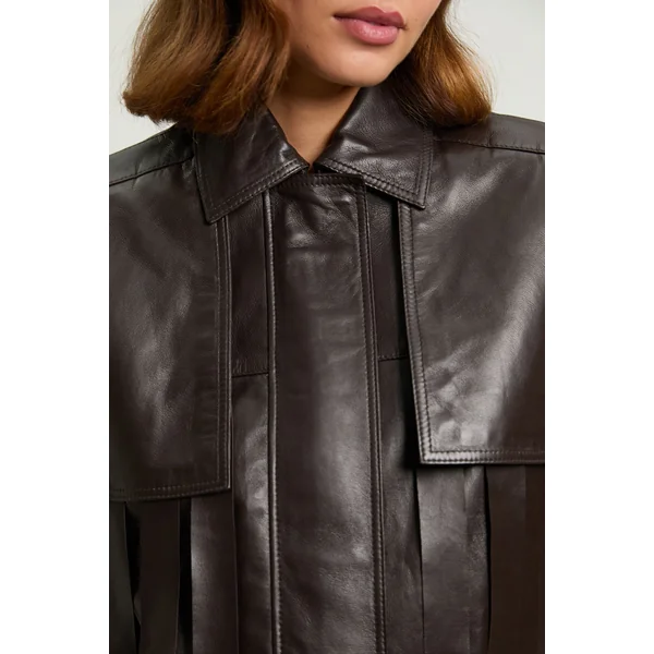 Veste À Col Avec Franges En Cuir
