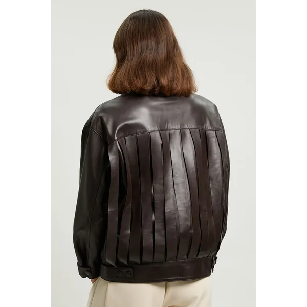 Veste À Col Avec Franges En Cuir