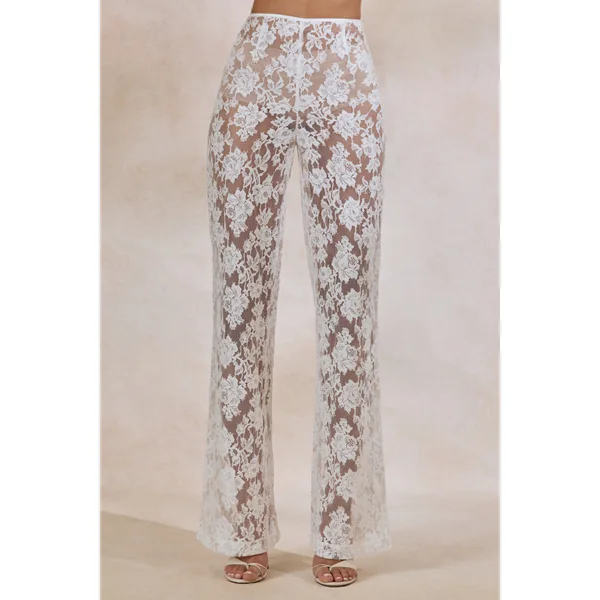 Viloria | Pantalon blanc en dentelle à jambes larges