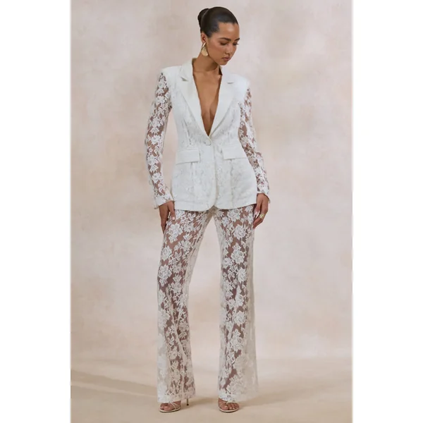 Viloria | Pantalon blanc en dentelle à jambes larges