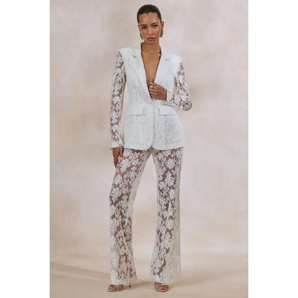Viloria | Pantalon blanc en dentelle à jambes larges