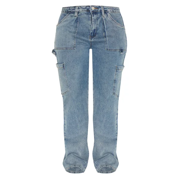 Vintage Délavé Jean Cargo Taille Haute Coupe Large Sculptant