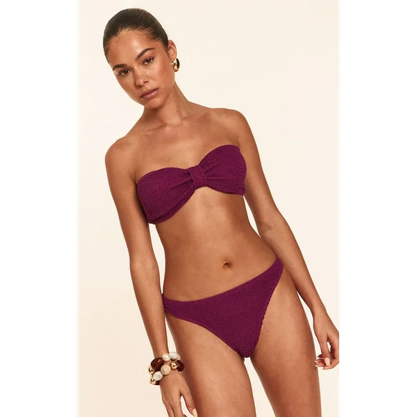 Violet Haut De Bikini Bandeau Plissé À Nœud Frontal