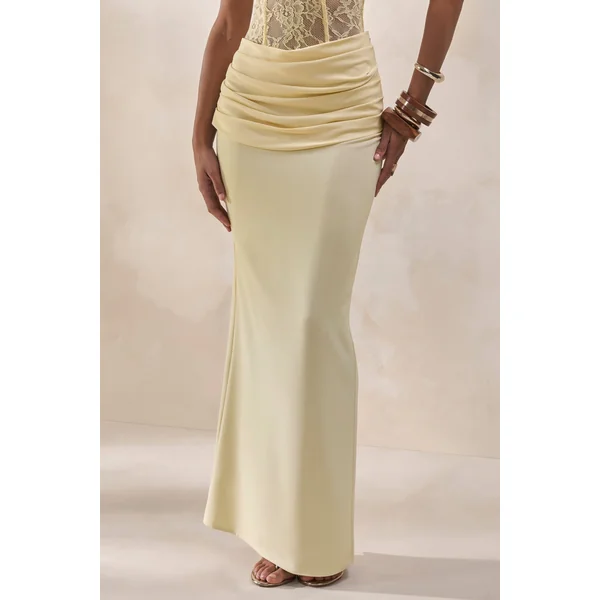 Vionne | Jupe longue en satin jaune citron avec détails drapés