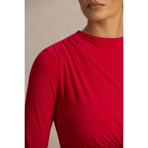 Virelle | Robe longue rouge à encolure bateau avec taille tombante