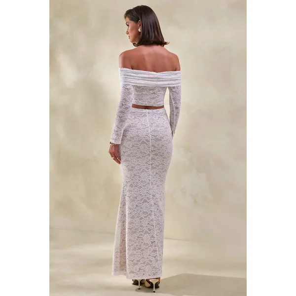 Virena | Crop top bardot blanc en dentelle de première qualité