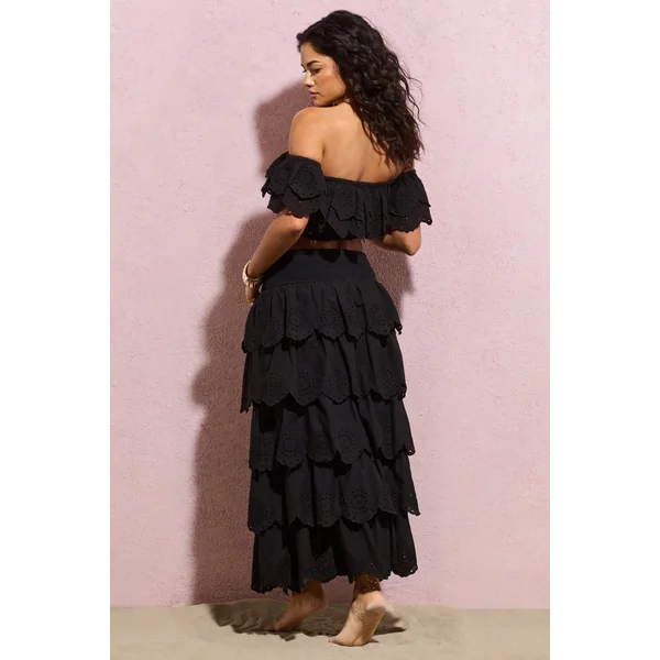 Vista | Jupe longue en broderie noire et froncée