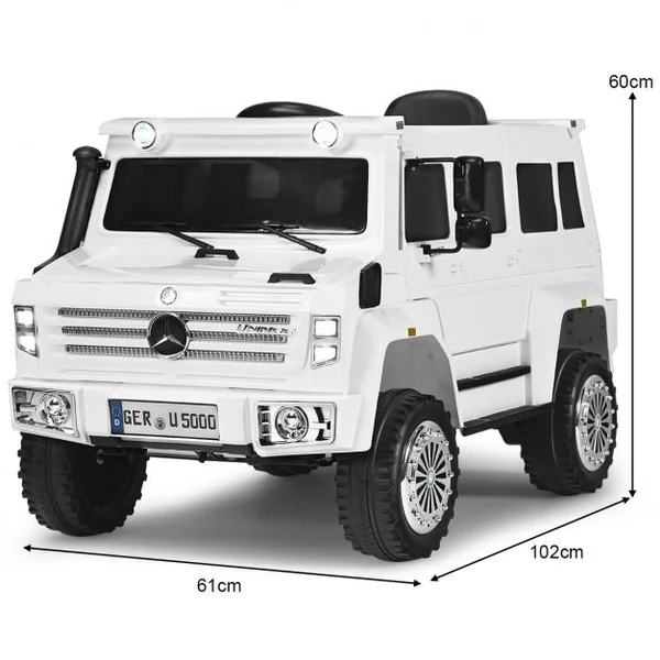 Voiture Electrique pour Enfants avec Télécommande 2,4G 3 Vitesses Lumières LED MP3 Klaxon Blanc