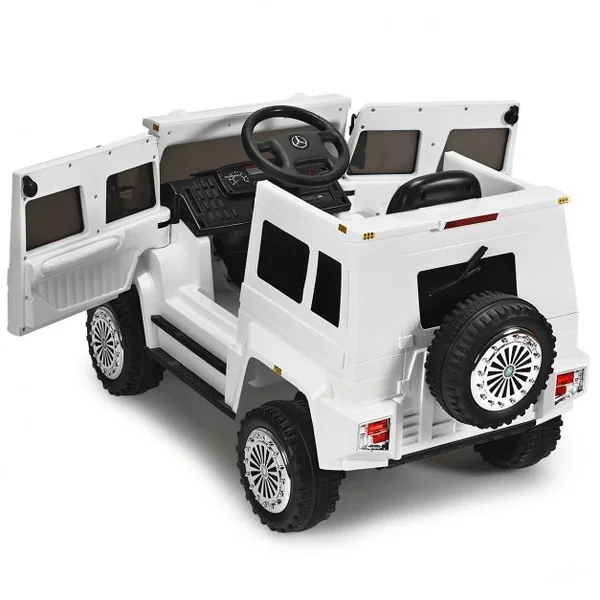 Voiture Electrique pour Enfants avec Télécommande 2,4G 3 Vitesses Lumières LED MP3 Klaxon Blanc