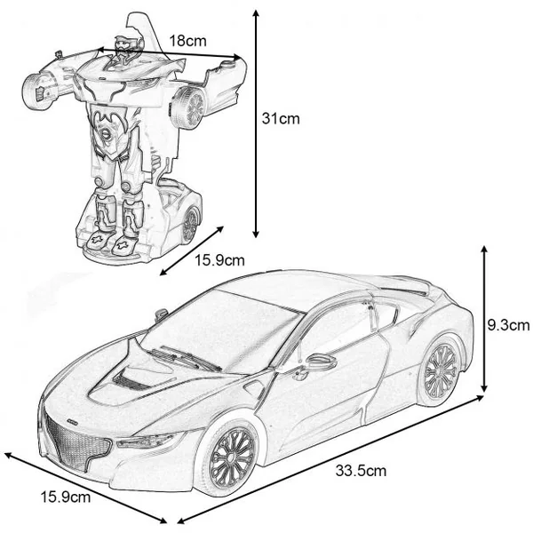Voiture transformable en robot 2 en 1 pour enfants, Télécommandé, Rechargeable, Radio Commandé, +8 ans, Rouge