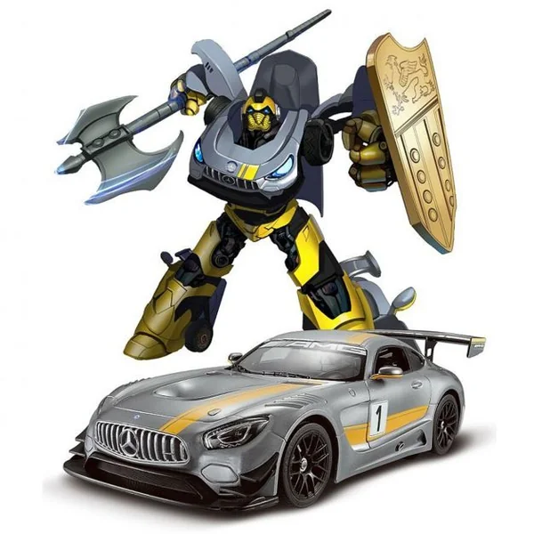 Voiture transformable en robot pour Enfant , Voiture de sport GT3 robot Télécommandé, Batterie, Chargeur, Gris + jaune